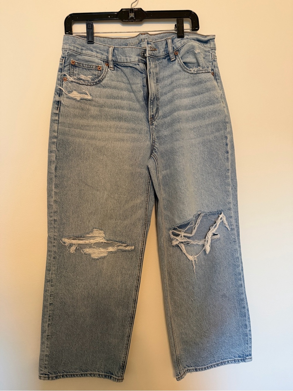 American Eagle Outfitters Strigid Light Blue Distressed Straight Leg Jeans-12S